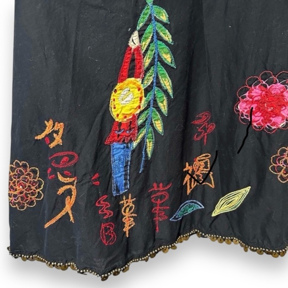 Chico's Black Embroidered Asian Motif Beaded Midi Skirt Women’s Size Medium Boho - Picture 4 of 8